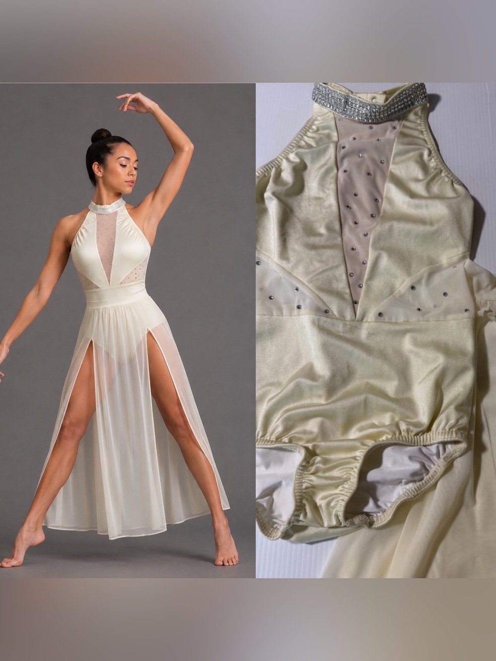 Kelle Ivory Contemporary Solo Costume 2 Piece Mesh maxi Halter lyrical dance MC